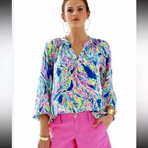 Lilly Pulitzer indigo Palm reader Elsa Top